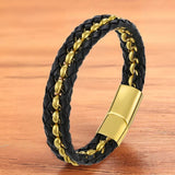 Men Leather Bracelet Magnet Bangle Stainless Steel