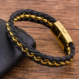 Men Leather Bracelet Magnet Bangle Stainless Steel