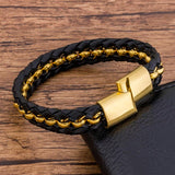 Men Leather Bracelet Magnet Bangle Stainless Steel