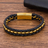 Men Leather Bracelet Magnet Bangle Stainless Steel
