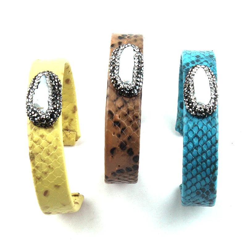 Paved & Pearl Leather Cuff Bracelets for Women