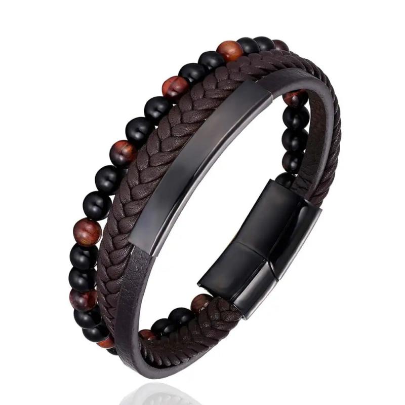 6MM Red Tiger Stone Bracelet Stainless Steel Magnet Wrist Band