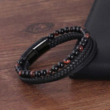 6MM Red Tiger Stone Bracelet Stainless Steel Magnet Wrist Band