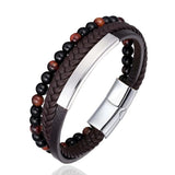 6MM Red Tiger Stone Bracelet Stainless Steel Magnet Wrist Band