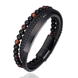 6MM Red Tiger Stone Bracelet Stainless Steel Magnet Wrist Band