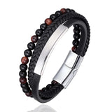 6MM Red Tiger Stone Bracelet Stainless Steel Magnet Wrist Band