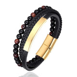 6MM Red Tiger Stone Bracelet Stainless Steel Magnet Wrist Band