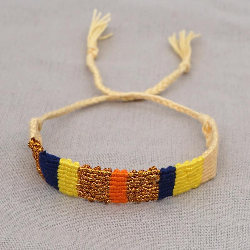 Geometric Embroidery Cotton Bracelet with Tassels
