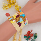 Geometric Embroidery Cotton Bracelet with Tassels