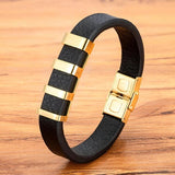 Men's Leather Bracelet Stainless Steel Buckle Charm Bangle 4 Colors