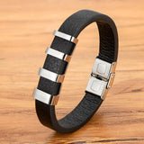 Men's Leather Bracelet Stainless Steel Buckle Charm Bangle 4 Colors
