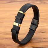 Men's Leather Bracelet Stainless Steel Buckle Charm Bangle 4 Colors