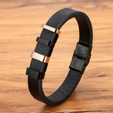 Men's Leather Bracelet Stainless Steel Buckle Charm Bangle 4 Colors