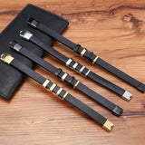 Men's Leather Bracelet Stainless Steel Buckle Charm Bangle 4 Colors