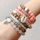 Boho Charm Bracelet Beaded Tree Strand Bracelet Multilayer Femme