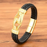 Men's Leather Bracelets Stainless Steel Wrap Rope Bangles