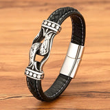 Men's Leather Bracelets Stainless Steel Wrap Rope Bangles