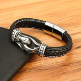 Men's Leather Bracelets Stainless Steel Wrap Rope Bangles