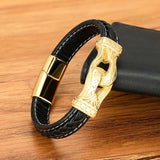 Men's Leather Bracelets Stainless Steel Wrap Rope Bangles