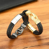 Men's Leather Bracelets Stainless Steel Wrap Rope Bangles