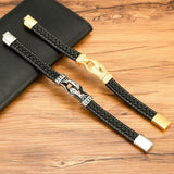 Men's Leather Bracelets Stainless Steel Wrap Rope Bangles