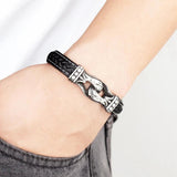Men's Leather Bracelets Stainless Steel Wrap Rope Bangles