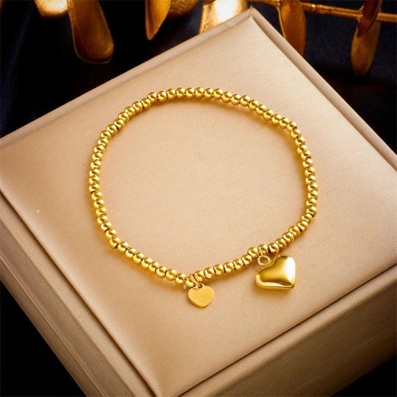 316L Stainless Steel Heart Beaded Bracelet For Women Girl