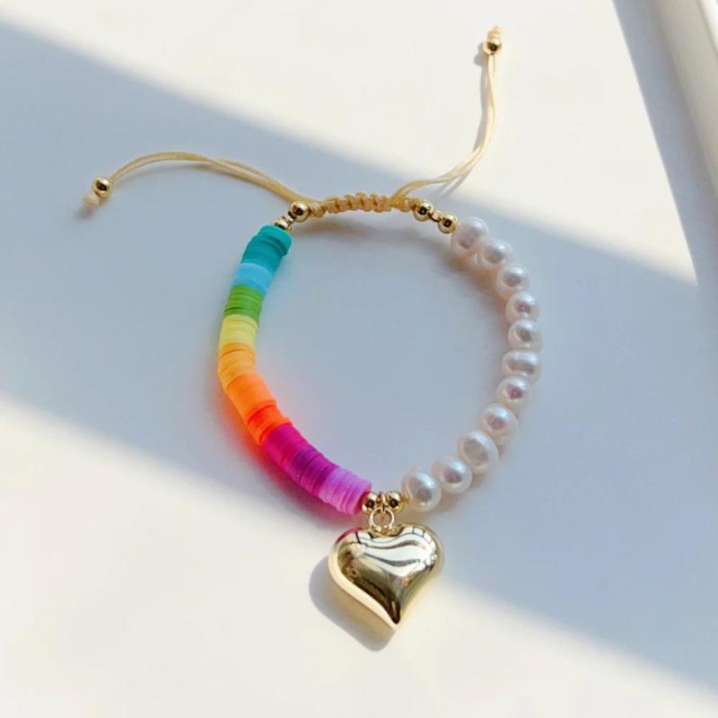KKBEAD Heart Charm Bracelet Natural Pearl