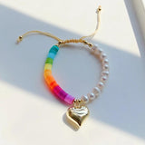 KKBEAD Heart Charm Bracelet Natural Pearl