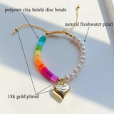 KKBEAD Heart Charm Bracelet Natural Pearl