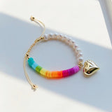 KKBEAD Heart Charm Bracelet Natural Pearl