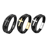Braided Leather Bracelet Men's Cuff Christian Cross Bangle