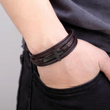 Braided Leather Bracelet Men's Cuff Christian Cross Bangle