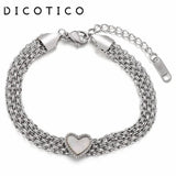 DICOTICO Link Chain Bracelet Shell Heart Stainless Steel Women Jewelry