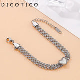 DICOTICO Link Chain Bracelet Shell Heart Stainless Steel Women Jewelry