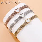 DICOTICO Link Chain Bracelet Shell Heart Stainless Steel Women Jewelry