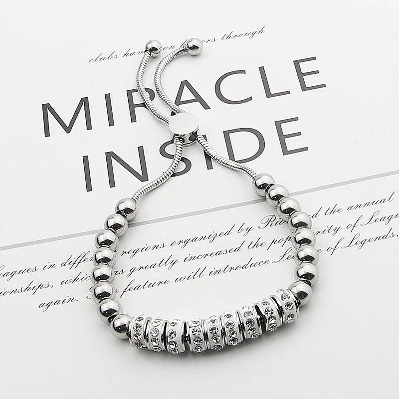 Stainless Steel Circle Bracelet with Zircon-Adjustable Size for Women
