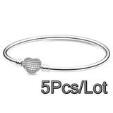 5Pcs/Lot Silver Chain Charm Bracelets 17/19/21cm Bangles Pulseras Jewelry Gift