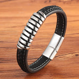Punk Leather Bracelet with Stainless Steel Clasp