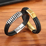 Punk Leather Bracelet with Stainless Steel Clasp