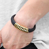 Punk Leather Bracelet with Stainless Steel Clasp
