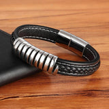 Punk Leather Bracelet with Stainless Steel Clasp