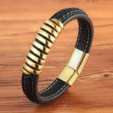 Punk Leather Bracelet with Stainless Steel Clasp