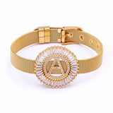 Zircon 26 A-Z Letters Watch Belt Bracelet Copper Steel Chain Bangle