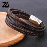 Men's Leather Braided Bracelet in Black/Brown with Magnetic Clasp