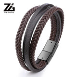 Men's Leather Braided Bracelet in Black/Brown with Magnetic Clasp
