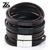 Men's Leather Braided Bracelet in Black/Brown with Magnetic Clasp
