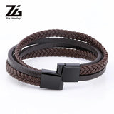 Men's Leather Braided Bracelet in Black/Brown with Magnetic Clasp