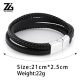 Men's Leather Braided Bracelet in Black/Brown with Magnetic Clasp