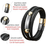 Stainless Steel Men's Leather Bracelet with Punk Style Woven Rope Wrapping